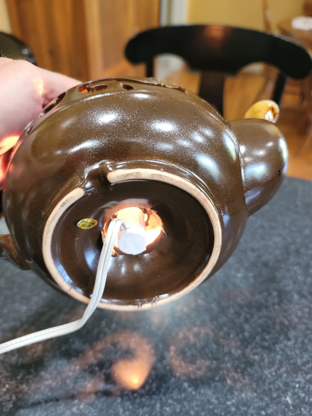 Decorative brown glazed ceramic teapot-shaped accent lamp or nightlight
